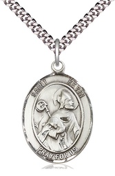 [7062SS/24S] Sterling Silver Saint Kevin Pendant on a 24 inch Light Rhodium Heavy Curb chain