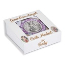 2 5/8&quot; Guardian Angel Crib Medal with Pink Shell Deco. Boxed