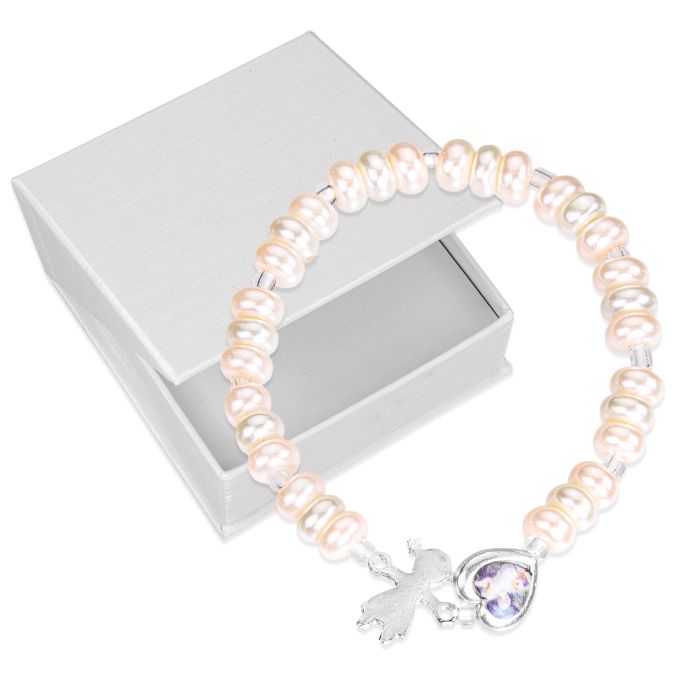 Children's Pink Pearlized Bracelet with Guardian Angel Heart