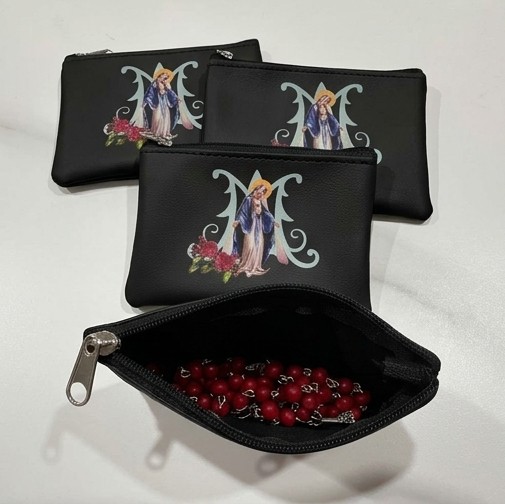 Our Lady of Grace Zipper Rosary Pouch - Black