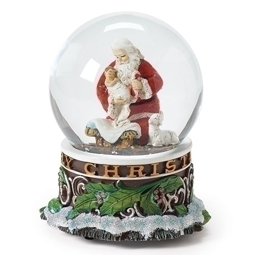 5.5&quot;H Mus Kneeling Santa - Glitterdome