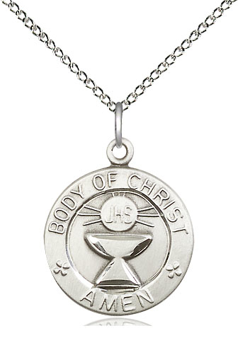 Sterling Silver Body of Christ Pendant on a 18 inch Sterling Silver Light Curb chain