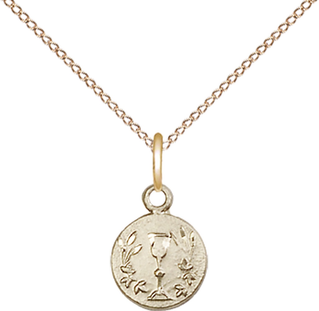 14kt Gold Filled Communion Chalice Pendant on a 18 inch Gold Filled Light Curb chain