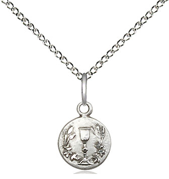 Sterling Silver Communion Chalice Pendant on a 18 inch Sterling Silver Light Curb chain