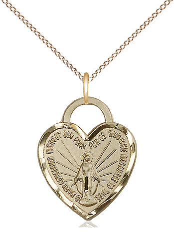 14kt Gold Filled Miraculous Heart Pendant on a 18 inch Gold Filled Light Curb chain