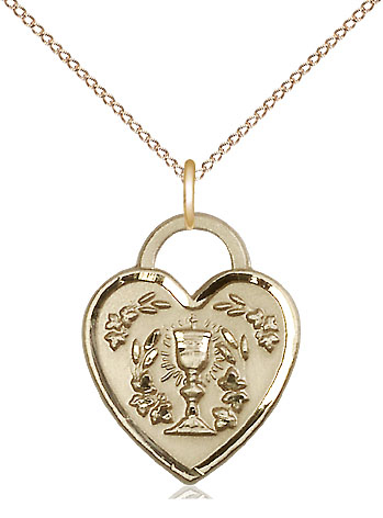 14kt Gold Filled Communion Heart Pendant on a 18 inch Gold Filled Light Curb chain
