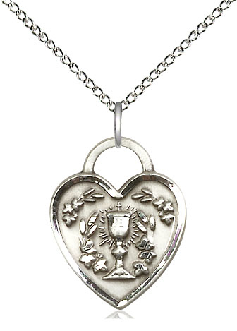 Sterling Silver Communion Heart Pendant on a 18 inch Sterling Silver Light Curb chain