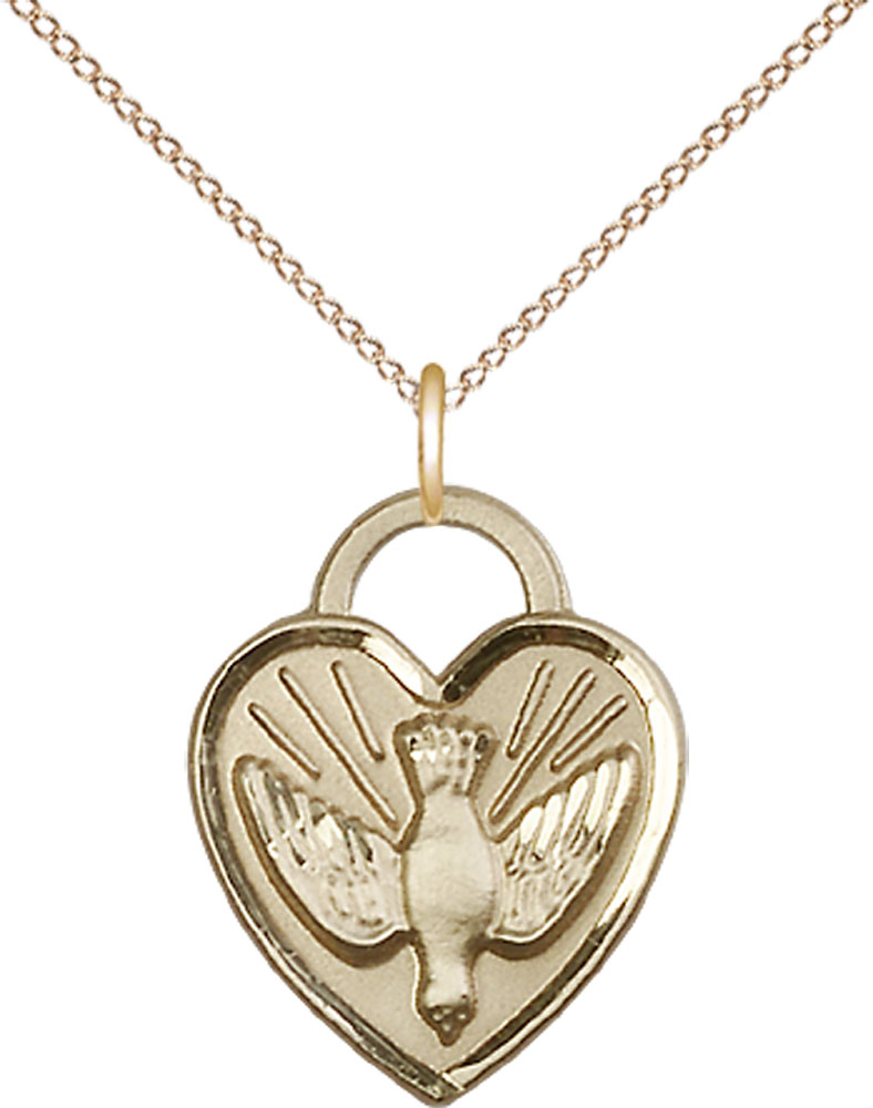 14kt Gold Filled Confirmation Heart Pendant on a 18 inch Gold Filled Light Curb chain