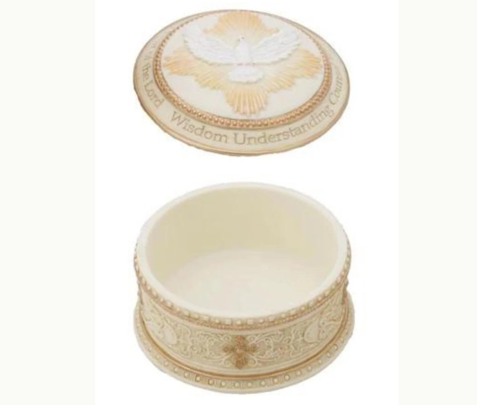 Holy Spirit Keepsake Box, White, 4&quot; D