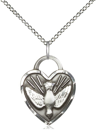 Sterling Silver Confirmation Heart Pendant on a 18 inch Sterling Silver Light Curb chain