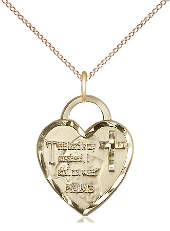 14kt Gold Filled Lord Is My Shepherd Heart Pendant on a 18 inch Gold Filled Light Curb chain