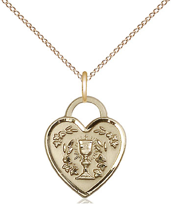 14kt Gold Filled Communion Heart Pendant on a 18 inch Gold Filled Light Curb chain