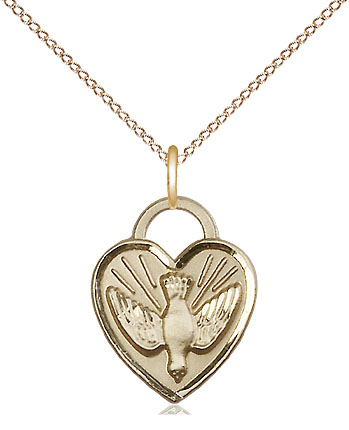 14kt Gold Filled Confirmation Heart Pendant on a 18 inch Gold Filled Light Curb chain