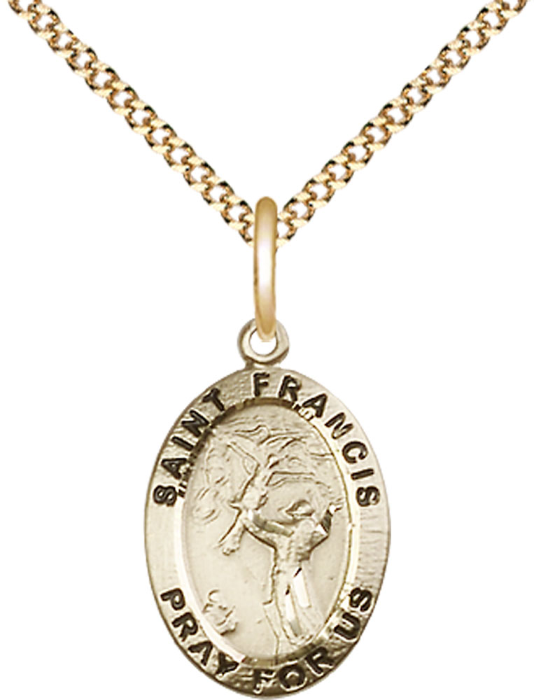 14kt Gold Filled Saint Francis of Assisi Pendant on a 18 inch Gold Plate Light Curb chain