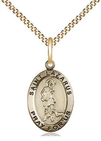14kt Gold Filled Saint Lazarus Pendant on a 18 inch Gold Plate Light Curb chain