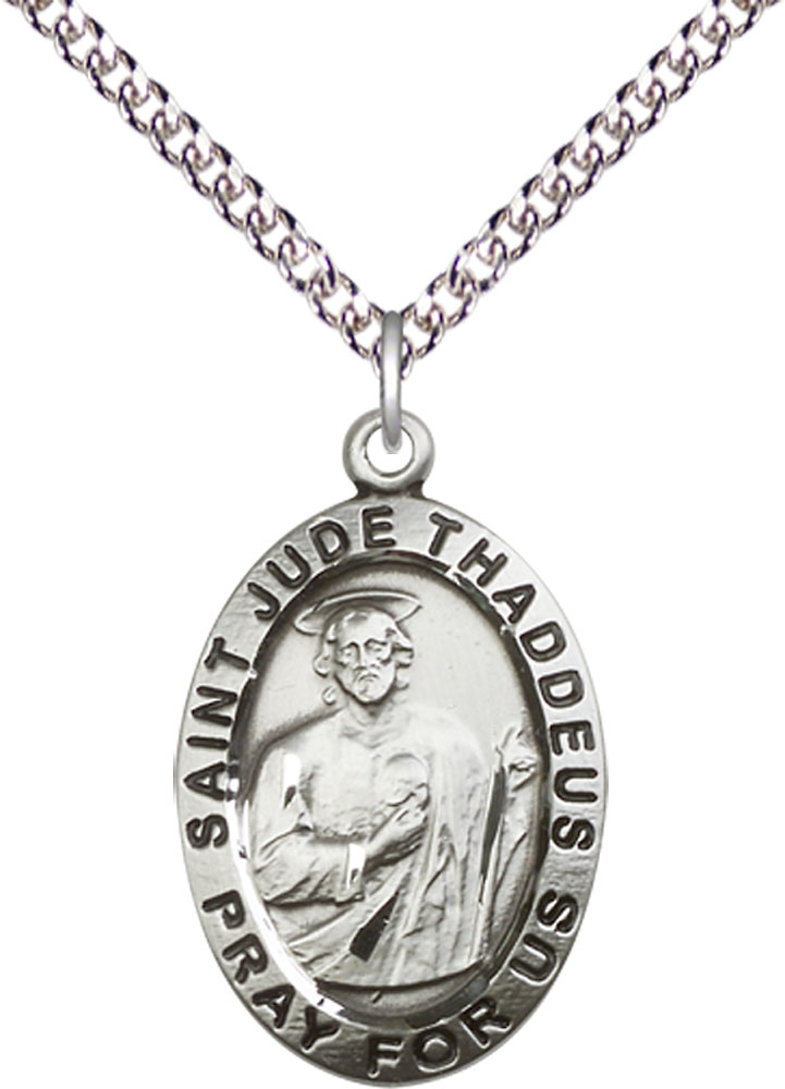 Sterling Silver Saint Jude Pendant on a 24 inch Sterling Silver Heavy Curb chain