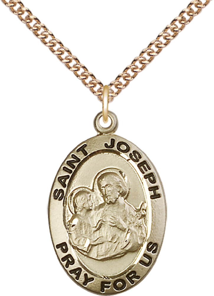 14kt Gold Filled Saint Joseph Pendant on a 24 inch Gold Filled Heavy Curb chain