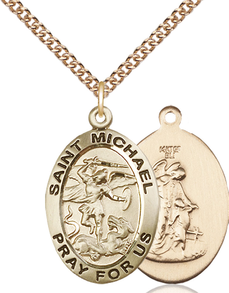 14kt Gold Filled Saint Michael the Archangel Pendant on a 24 inch Gold Filled Heavy Curb chain