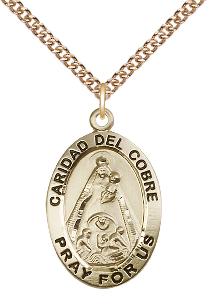 14kt Gold Filled Caridad del Cobre Pendant on a 24 inch Gold Filled Heavy Curb chain