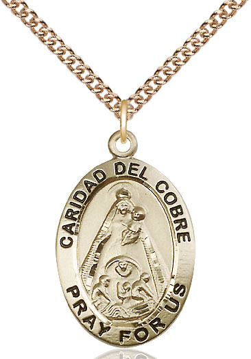 14kt Gold Filled Caridad del Cobre Pendant on a 24 inch Gold Filled Heavy Curb chain