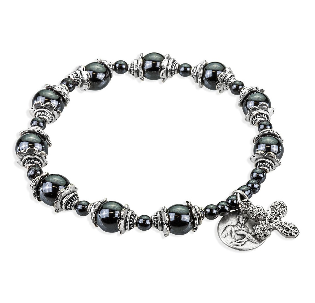 Hematite Blessed Beads Bracelet With Saint Gerard Medal