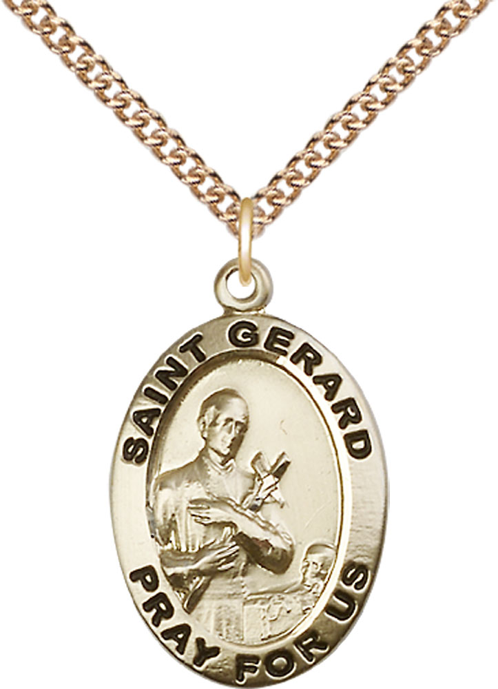 14kt Gold Filled Saint Gerard Pendant on a 24 inch Gold Filled Heavy Curb chain