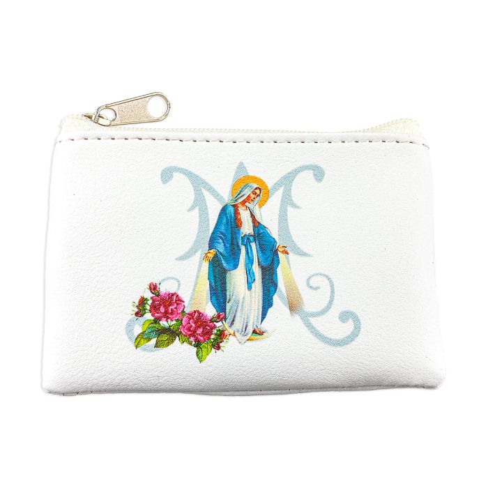 3 1/4" x 2 1/2" OLG White Leatherette Rosary Pouch w/Zipper Closure
