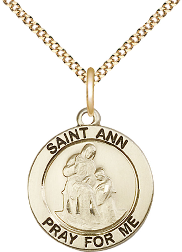 14kt Gold Filled Saint Ann Pendant on a 18 inch Gold Plate Light Curb chain