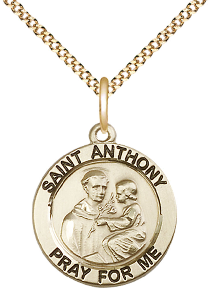 14kt Gold Filled Saint Anthony of Padua Pendant on a 18 inch Gold Plate Light Curb chain