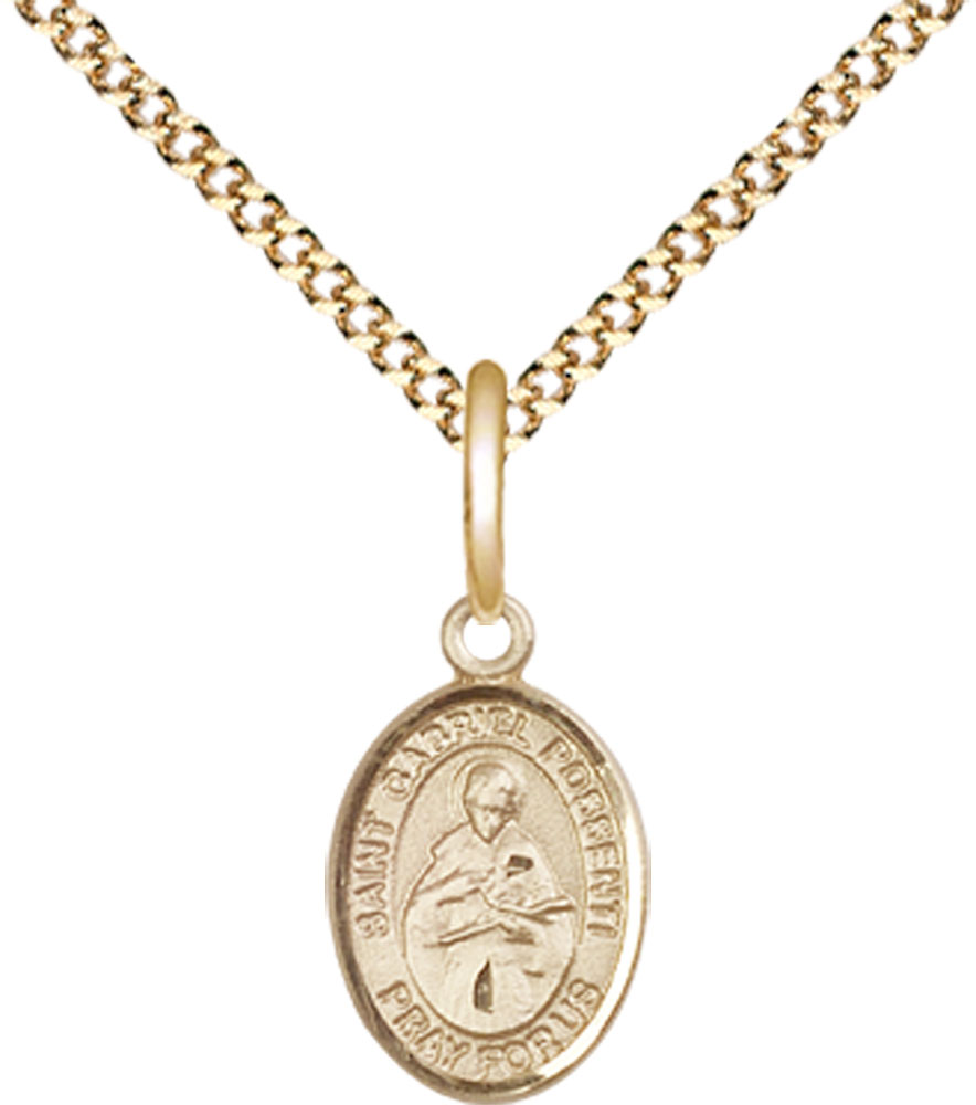 14kt Gold Filled Saint Gabriel Possenti Pendant on a 18 inch Gold Plate Light Curb chain