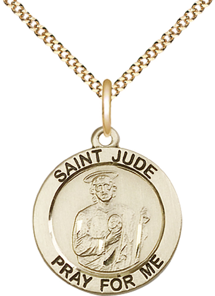14kt Gold Filled Saint Jude Pendant on a 18 inch Gold Plate Light Curb chain