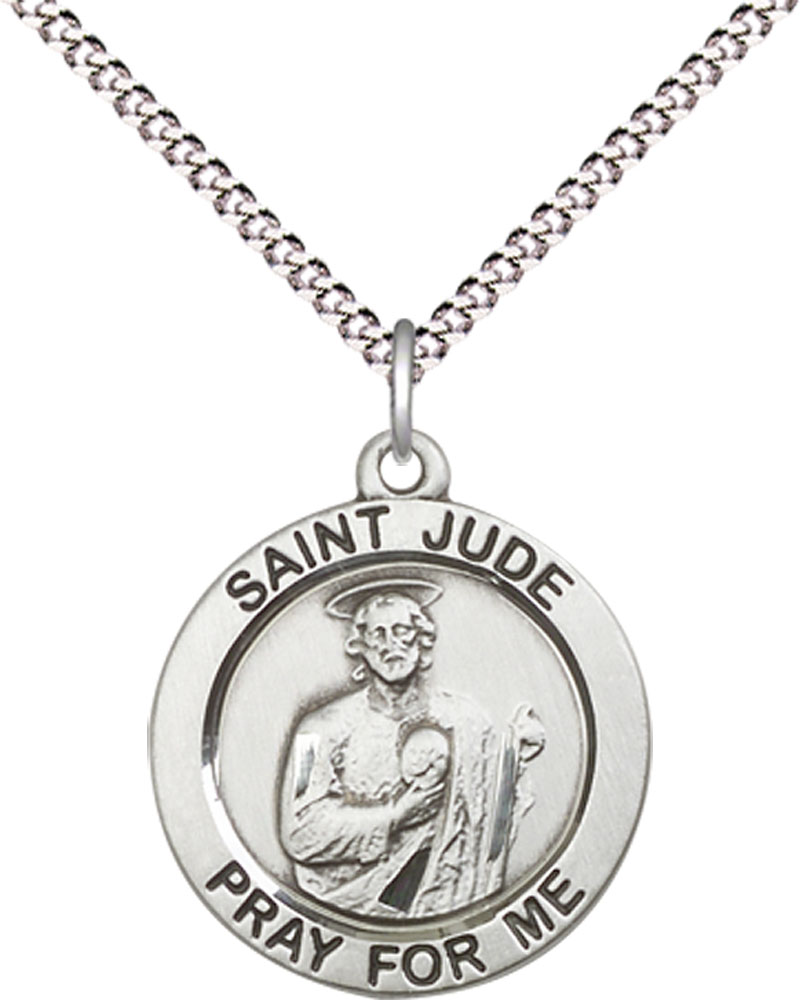 Sterling Silver Saint Jude Pendant on a 18 inch Light Rhodium Light Curb chain