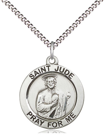 Sterling Silver Saint Jude Pendant on a 18 inch Light Rhodium Light Curb chain
