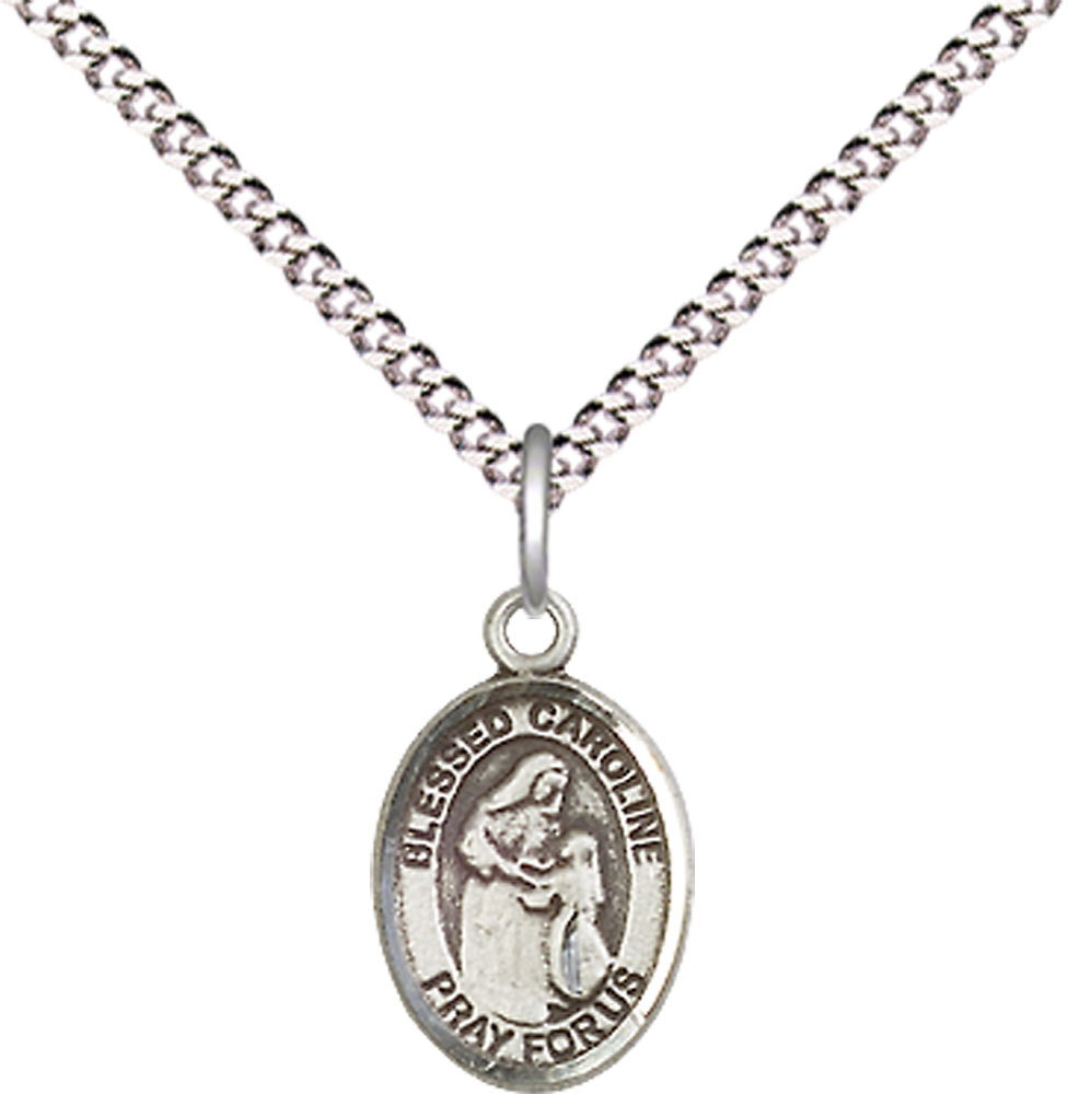 Sterling Silver Blessed Caroline Gerhardinger Pendant on a 18 inch Light Rhodium Light Curb chain