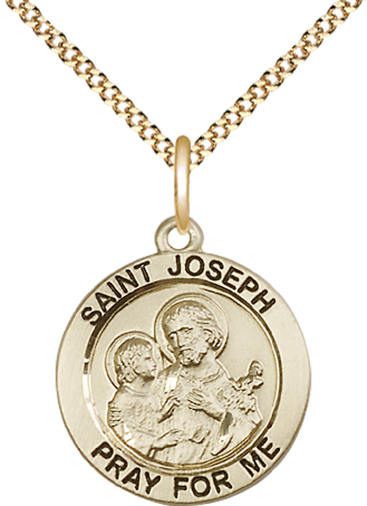 14kt Gold Filled Saint Joseph Pendant on a 18 inch Gold Plate Light Curb chain