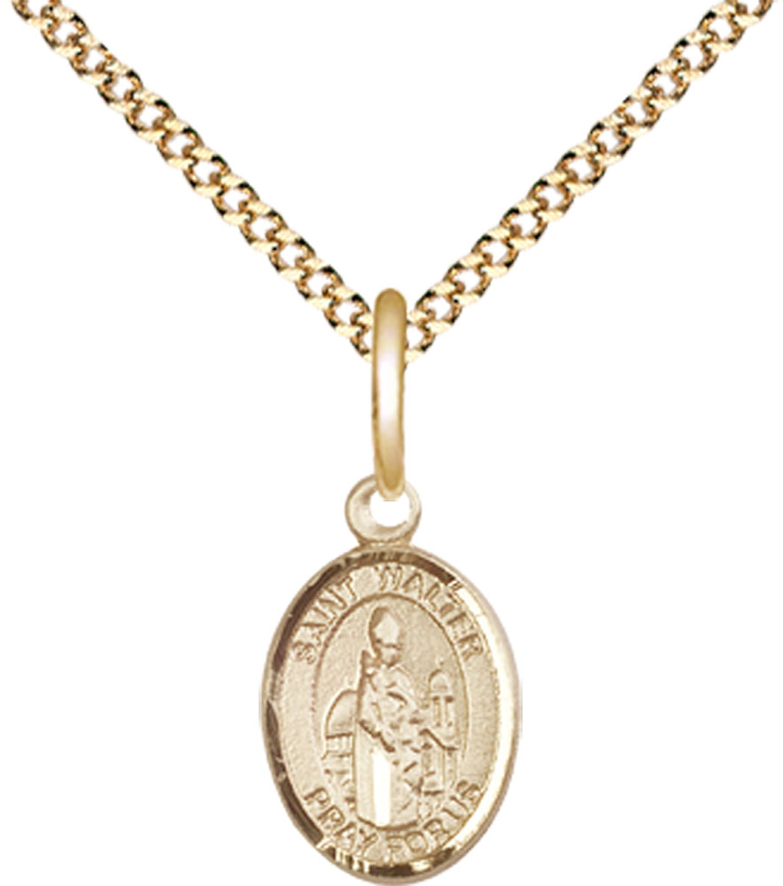 14kt Gold Filled Saint Walter of Pontnoise Pendant on a 18 inch Gold Plate Light Curb chain