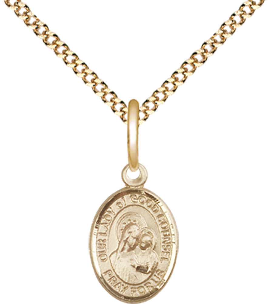 14kt Gold Filled Our Lady of Good Counsel Pendant on a 18 inch Gold Plate Light Curb chain