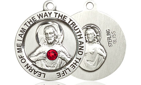 Sterling Silver Scapular w/ Ruby Stone Medal with a 3mm Ruby Swarovski stone
