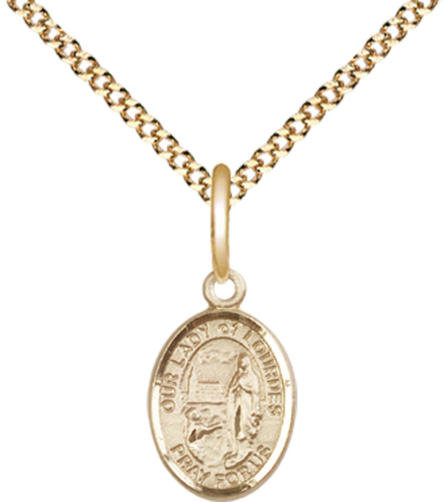 14kt Gold Filled Our Lady of Lourdes Pendant on a 18 inch Gold Plate Light Curb chain