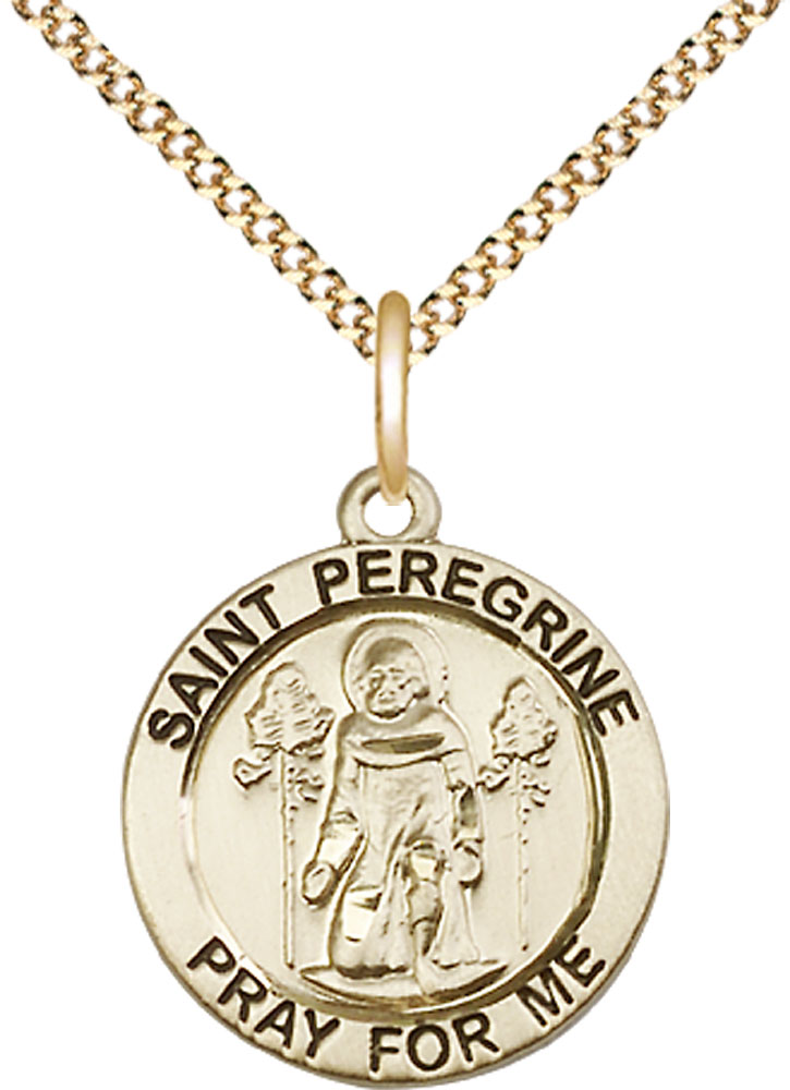 14kt Gold Filled Saint Peregrine Pendant on a 18 inch Gold Plate Light Curb chain
