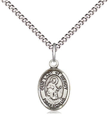 Sterling Silver Our Lady of Mercy Pendant on a 18 inch Light Rhodium Light Curb chain