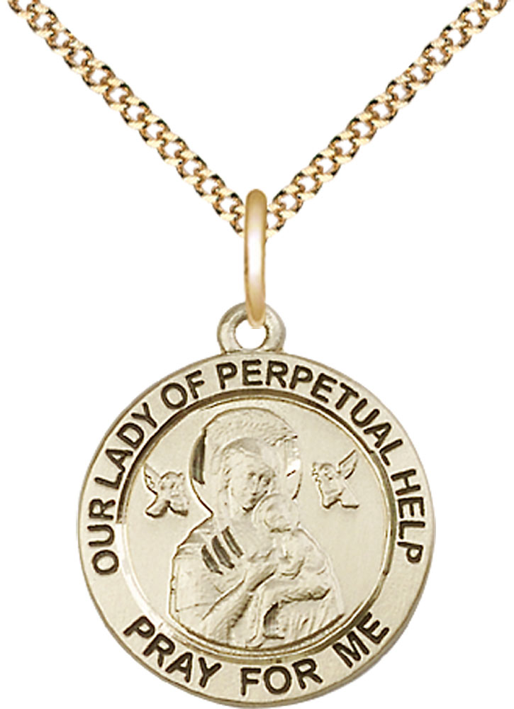 14kt Gold Filled Our Lady of Perpetual Help Pendant on a 18 inch Gold Plate Light Curb chain