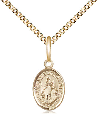 14kt Gold Filled Our Lady of Consolation Pendant on a 18 inch Gold Plate Light Curb chain