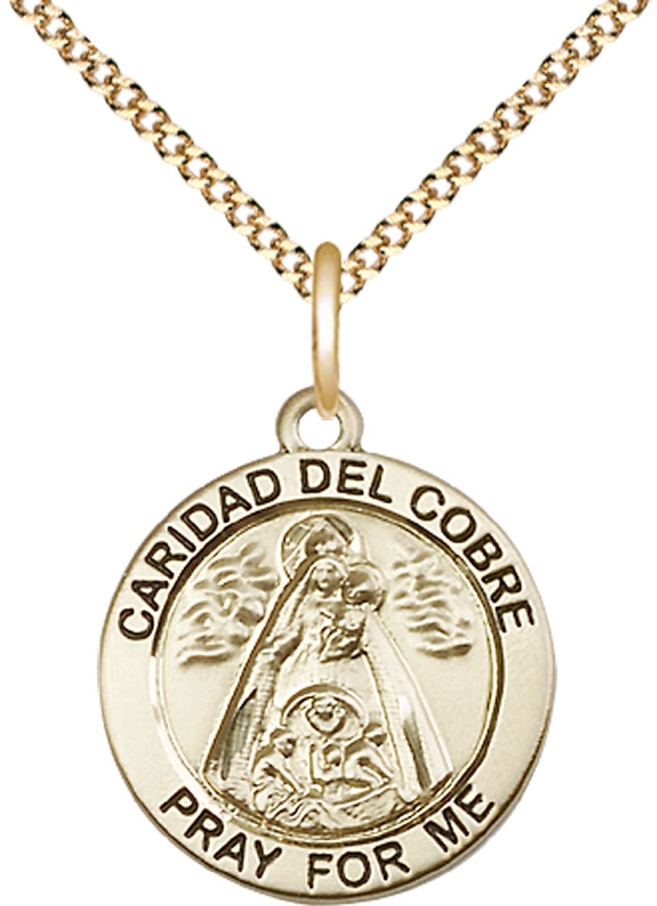 14kt Gold Filled Caridad del Cobre Pendant on a 18 inch Gold Plate Light Curb chain