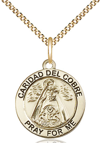 14kt Gold Filled Caridad del Cobre Pendant on a 18 inch Gold Plate Light Curb chain