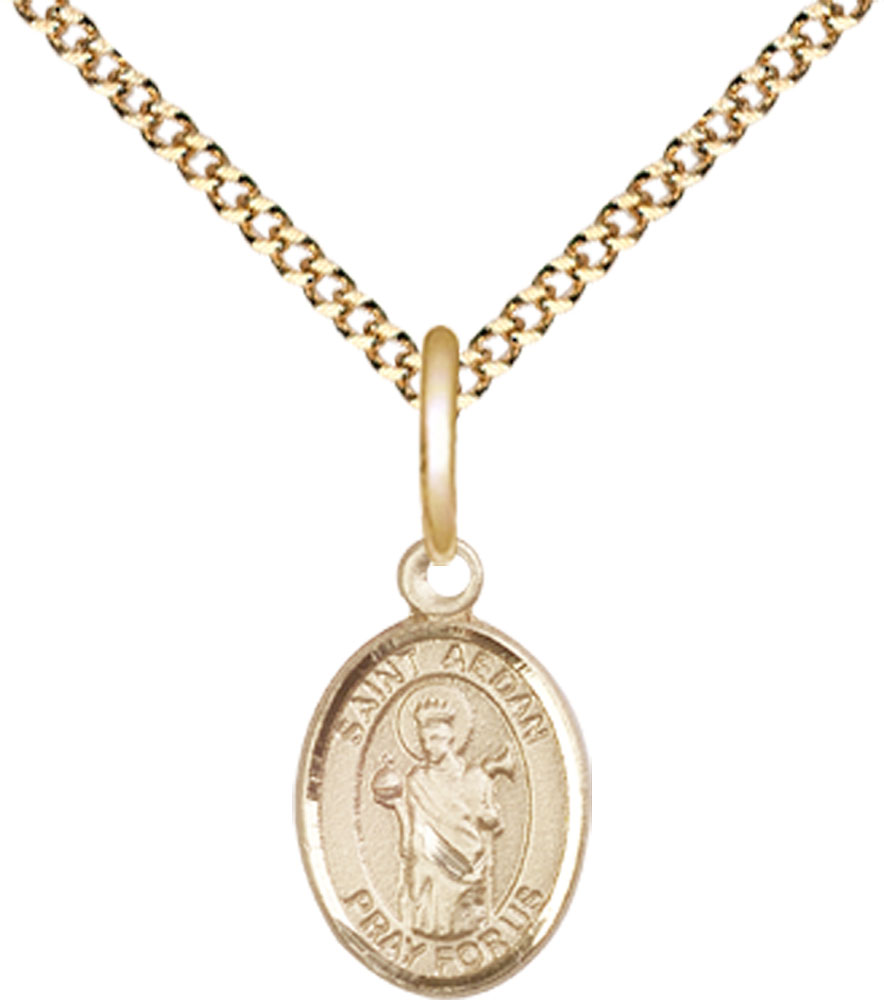 14kt Gold Filled Saint Aedan of Ferns Pendant on a 18 inch Gold Plate Light Curb chain