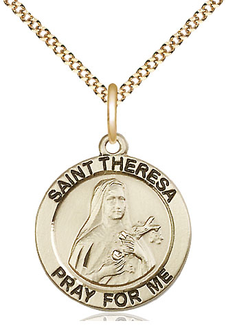 14kt Gold Filled Saint Theresa Pendant on a 18 inch Gold Plate Light Curb chain