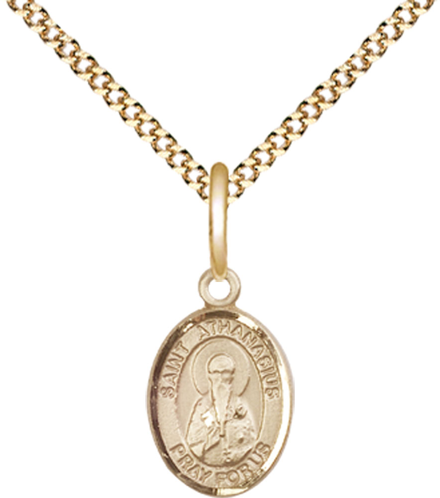 14kt Gold Filled Saint Athanasius Pendant on a 18 inch Gold Plate Light Curb chain