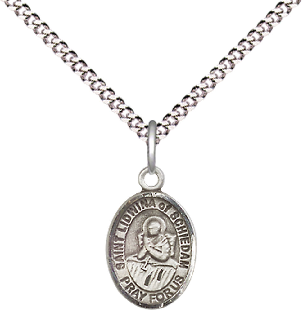 Sterling Silver Saint Lidwina of Schiedam Pendant on a 18 inch Light Rhodium Light Curb chain