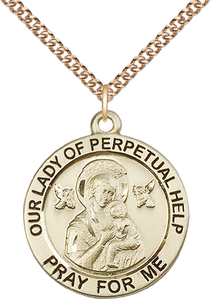 14kt Gold Filled Our Lady of Perpetual Help Pendant on a 24 inch Gold Filled Heavy Curb chain
